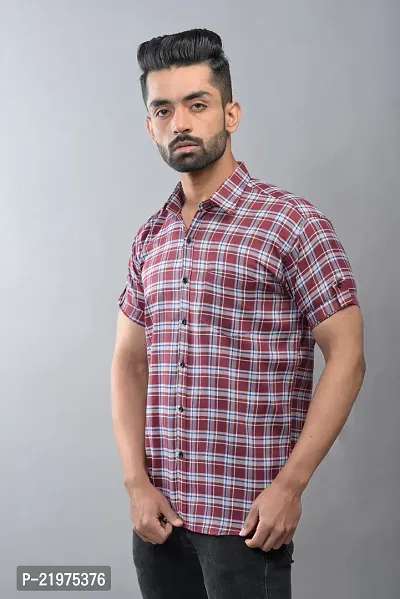 Reliable Red Cotton Blend Short Sleeves Casual Shirt For Men-thumb0