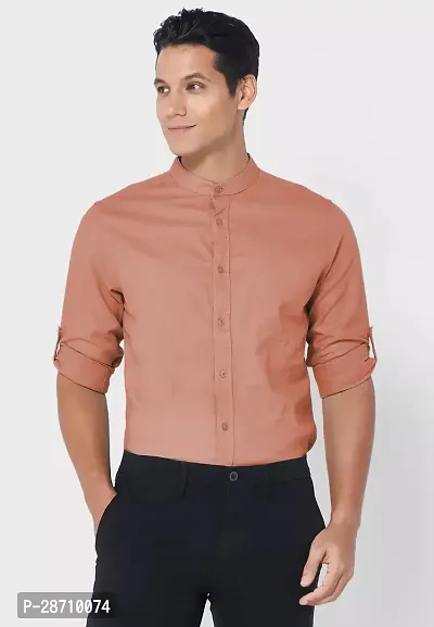 Trendy Peach Cotton Blend Full Sleeve Solid Shirts for Men