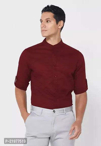 Reliable Maroon Cotton Blend Long Sleeves Casual Shirt For Men