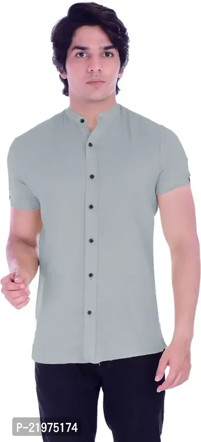 Reliable Green Cotton Blend Short Sleeves Casual Shirt For Men