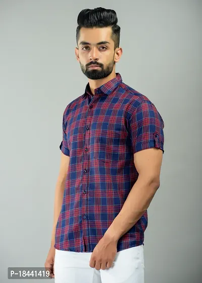 BASE 41 Men's Checkered Casual Half Shirt