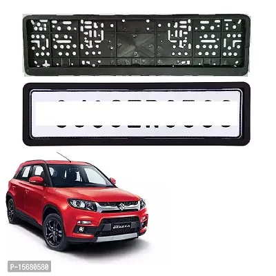 Car Number Plate Frame Protective Holder Made with Durable Plastic 2 pcs Universal Item Front / Back Side Suitable for Maruti Suzuki Brezza-thumb0