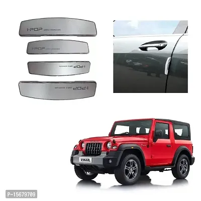 Stylish I-pop Silver Colour Elegant Car Door Guard Protection Universal Type Set of 4 pcs Suitable for Mahindra Thar 2020 Onward-thumb0