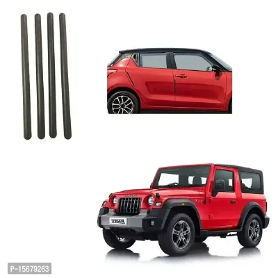 Stylish Car Bendable Door  Bumper Guard Long Length Universal fit Set of 4 Gives Extra Protection Black Colour Suitable for Mahindra Thar 2020 Onward-thumb0