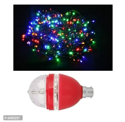 Combo Offer 1 Pcs 360 Degree Led Crystal Rotating Bulb With 1 Pcs 25 Mtr Decorative Multicolor Led String Rice Light