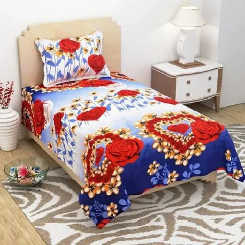 Printed Cotton Single Bedsheets with a Pillow Cover