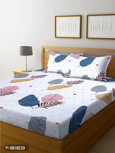 Fitted Cotton Double Bedsheet With 2 Pillow Covers-thumb0