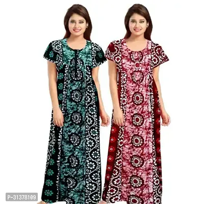 Beautiful Multicoloured Cotton Printed Nighty For Women-Pack Of 2-thumb0