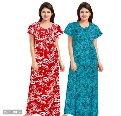 Beautiful Multicoloured Cotton Printed Nighty For Women-Pack Of 2-thumb0