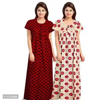 Beautiful Multicoloured Cotton Printed Nighty For Women-Pack Of 2