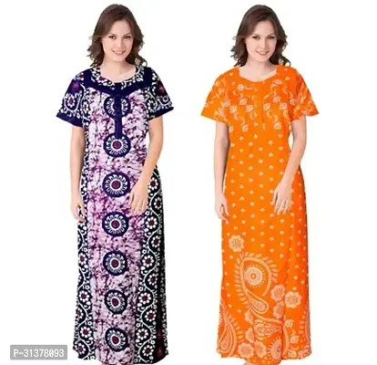 Beautiful Multicoloured Cotton Printed Nighty For Women-Pack Of 2