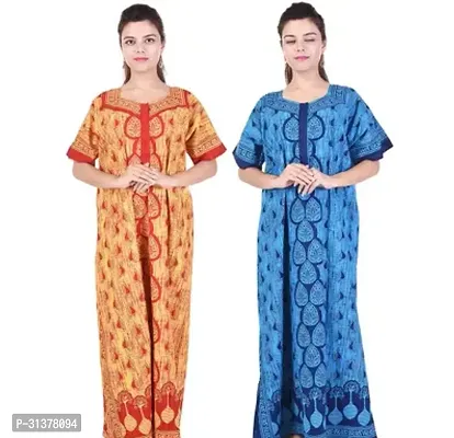 Beautiful Multicoloured Cotton Printed Nighty For Women-Pack Of 2