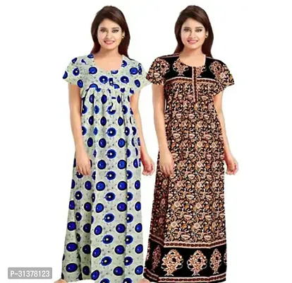 Beautiful Multicoloured Cotton Printed Nighty For Women-Pack Of 2