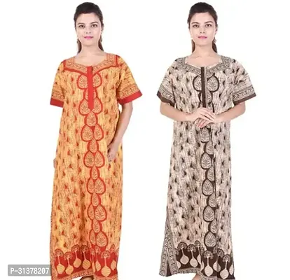 Beautiful Multicoloured Cotton Printed Nighty For Women-Pack Of 2