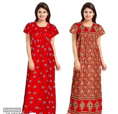 Beautiful Multicoloured Cotton Printed Nighty For Women-Pack Of 2