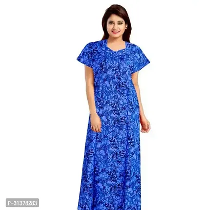 Beautiful Blue Cotton Printed Nighty For Women