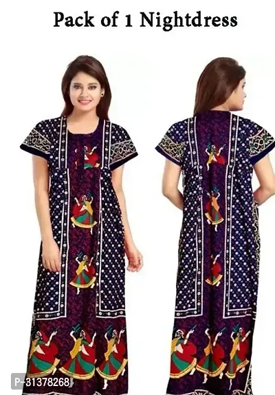 Beautiful Navy Blue Cotton Printed Nighty For Women-thumb0