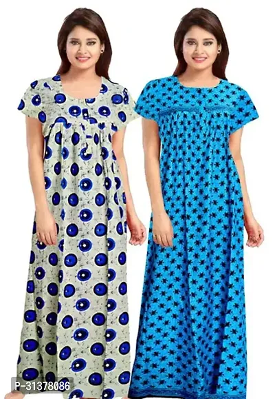 Beautiful Multicoloured Cotton Printed Nighty For Women-Pack Of 2