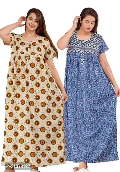 Beautiful Multicoloured Cotton Printed Nighty For Women-Pack Of 2-thumb0