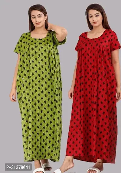 Beautiful Multicoloured Cotton Printed Nighty For Women-Pack Of 2-thumb0