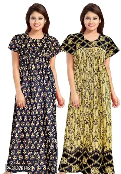 Beautiful Multicoloured Cotton Printed Nighty For Women-Pack Of 2