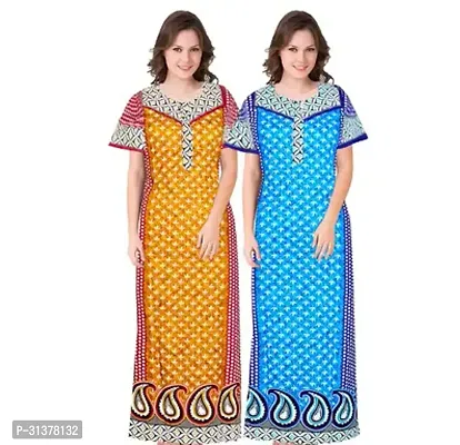 Beautiful Multicoloured Cotton Printed Nighty For Women-Pack Of 2