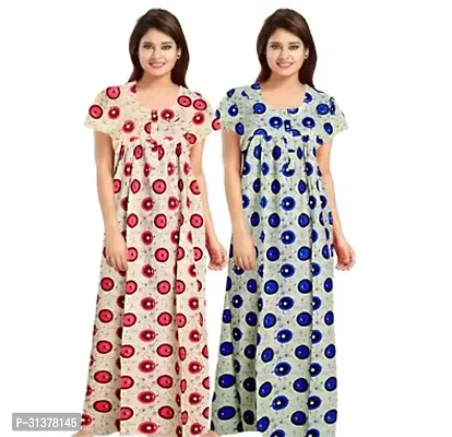 Beautiful Multicoloured Cotton Printed Nighty For Women-Pack Of 2