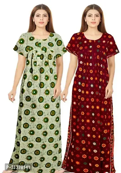 Beautiful Multicoloured Cotton Printed Nighty For Women-Pack Of 2