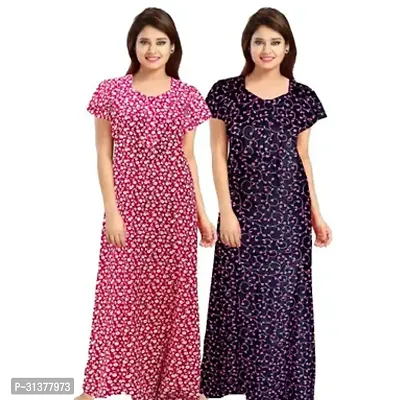 Beautiful Multicoloured Cotton Printed Nighty For Women-Pack Of 2-thumb0