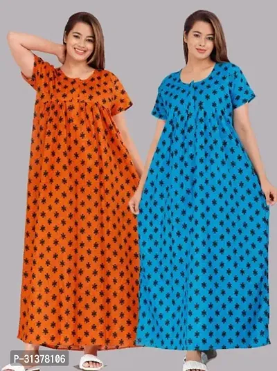 Beautiful Multicoloured Cotton Printed Nighty For Women-Pack Of 2-thumb0