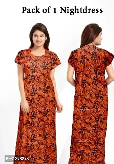 Beautiful Brown Cotton Printed Nighty For Women-thumb0