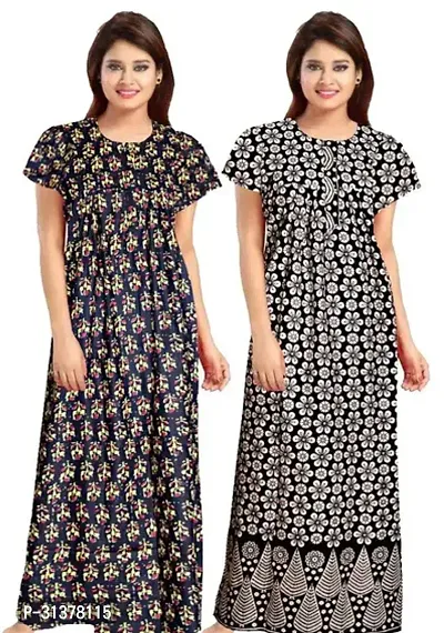 Beautiful Multicoloured Cotton Printed Nighty For Women-Pack Of 2