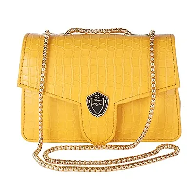 LX Purse For Women With Long Strap Sling Bag For Women & Crossbody Fit Small Size PU Leather (G Yellow)