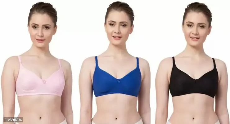 Stylish Multicoloured Cotton Blend Solid Bras For Women Pack Of 3-thumb0