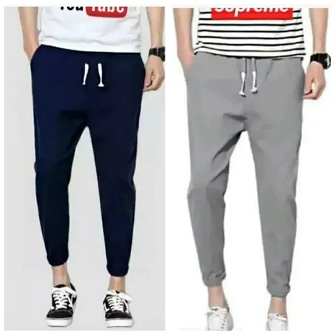 Stylish Multicoloured Cotton Blend Solid Regular Track Pants For Men Pack Of 2