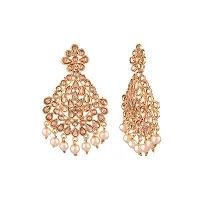 LCD Stone Brown And Golden Pearl Oval Earrings With Maangtikka Set-thumb1