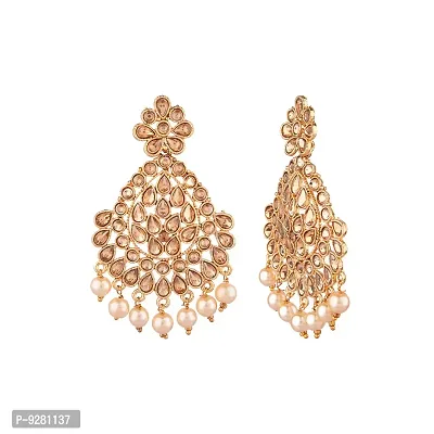 LCD Stone Brown And Golden Pearl Oval Earrings With Maangtikka Set-thumb2