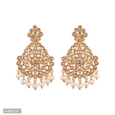 LCD Stone Brown And Golden Pearl Oval Earrings With Maangtikka Set-thumb4