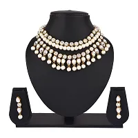 Glamorous White Pearl Ethnic Gold Plated Long Choker Necklace Set-thumb1