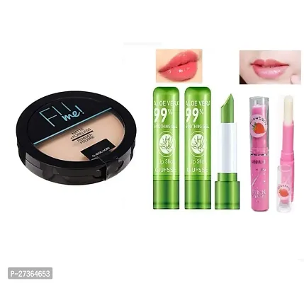 Fit Me Compact Powder Pack Of 1 and Aloe Vera Lip Balm Pack of 2 and Straw Berry Lip Balm Pack of 2