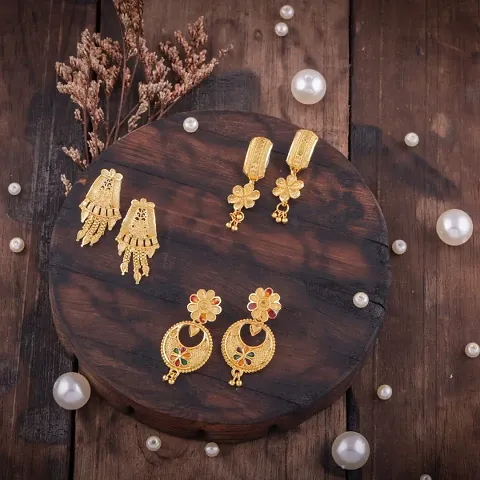 Gold Plated Latest Fancy Earrings For Women 3 Pack