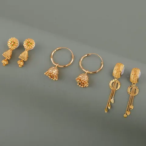 Gold Plated Latest Fancy Earrings For Girls Set 3
