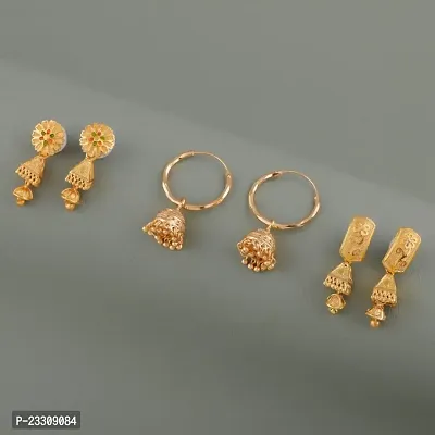Gold Plated Latest Fancy Earrings For Women and Girls combo 3 pack-thumb0