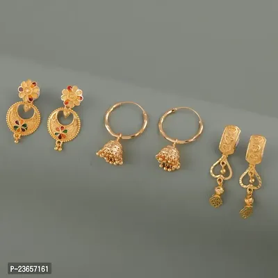 Gold Plated Latest Fancy Earrings For Women and Girls combo 3 pack-thumb0