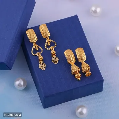 Gold Plated Latest Fancy Earrings For Women and Girls combo 2 pack-thumb0