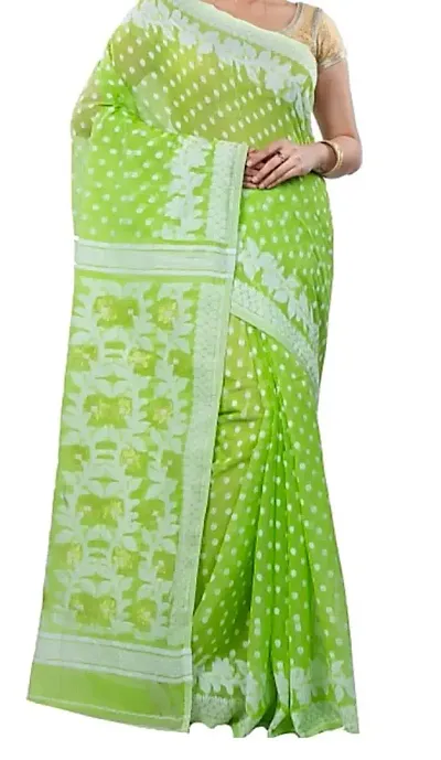 DipDiya Women Cotton Blend Bengali Woven Boll Jamdani Saree