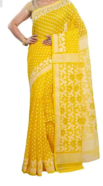 DipDiya Women Cotton Blend Bengali Woven Boll Jamdani Saree