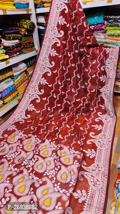 Stylish Georgette Maroon Printed Saree with Blouse piece