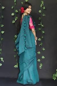 TURQUOISE HANDLOOM COTTON SAREE-thumb1