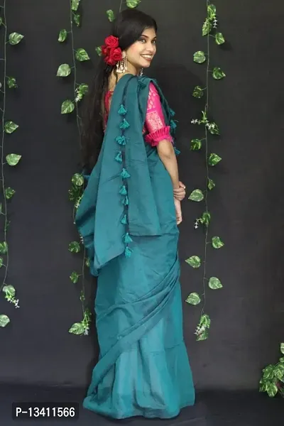 TURQUOISE HANDLOOM COTTON SAREE-thumb2